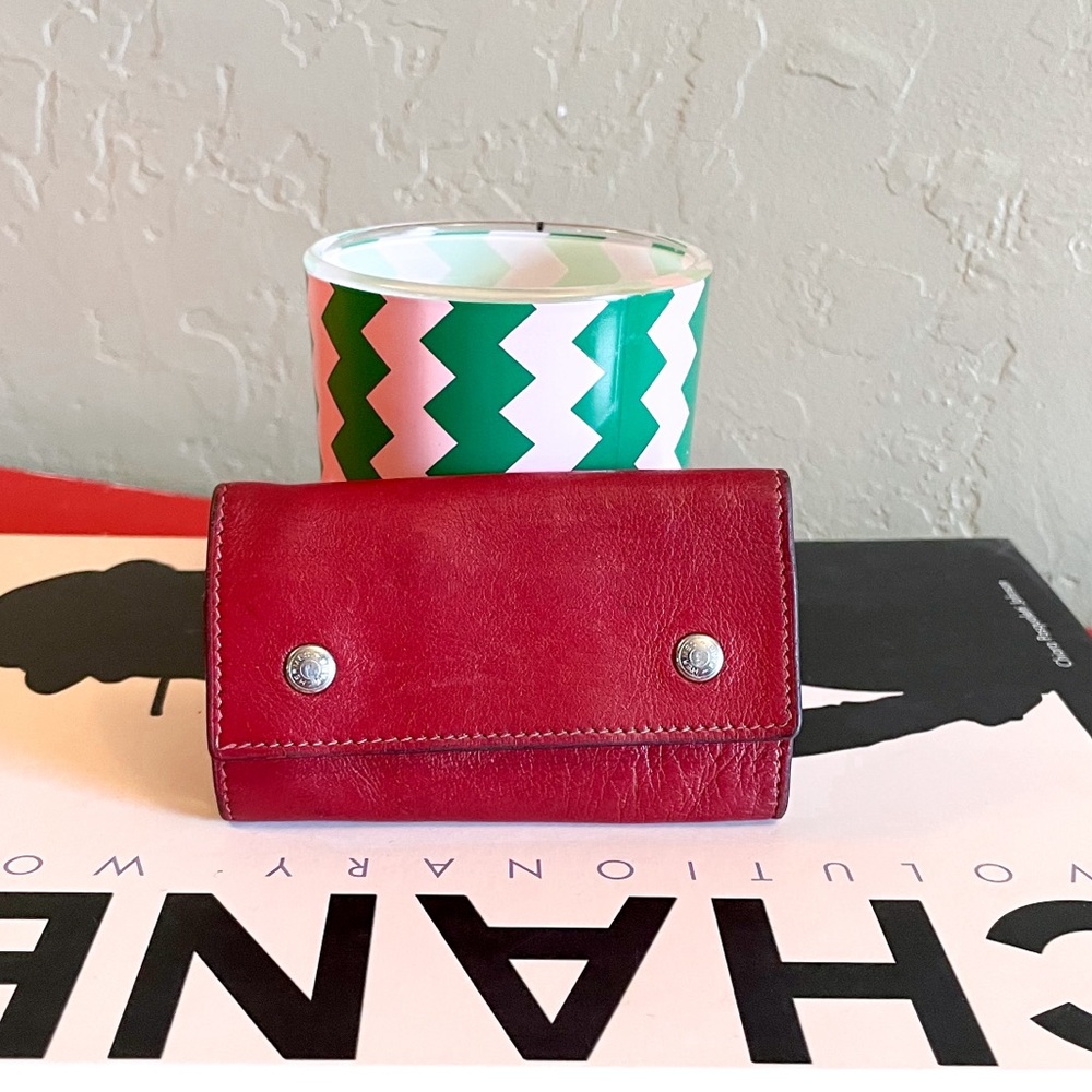 Authentic Hermes Etui Cles Chevre Red Leather 4‎ Ring Key Case